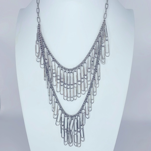Layered Silver Paper Clip Necklace - Picture 2 of 2